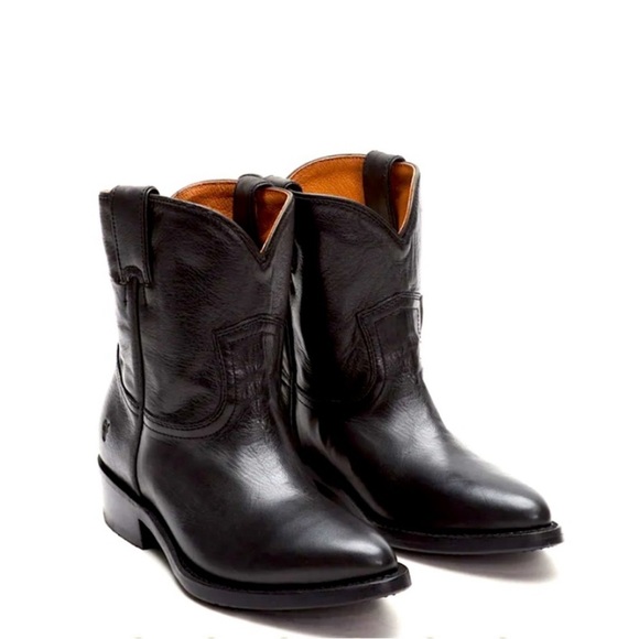 $358 Frye Billy Pull On Black Real Leather Southern Comfy Cute Cowboy Ankle Boot - Picture 2 of 16